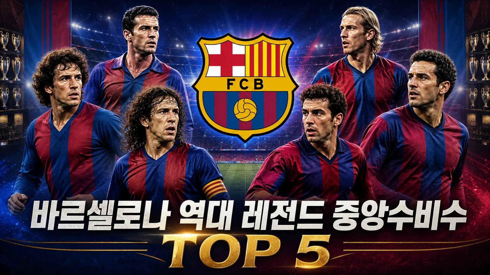 FC 바르셀로나 공식 엠블럼과 시대별 수비수 다섯 명을 배치한 바르셀로나 역대 레전드 중앙수비수 TOP 5 썸네일