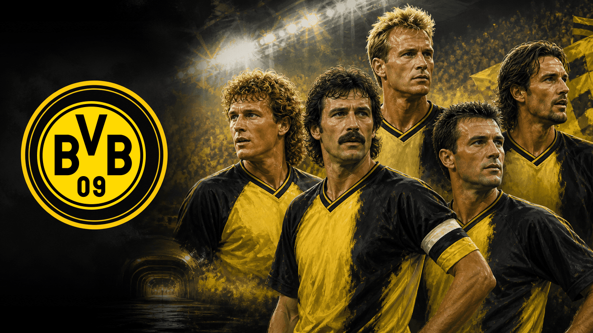 보루시아 도르트문트 공식 BVB 09 엠블럼과 서로 다른 시대의 수비형 미드필더 다섯 명을 배치한 역대 레전드 TOP 5 썸네일