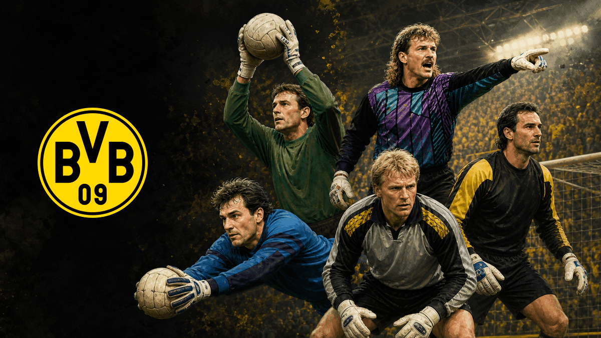 보루시아 도르트문트 공식 BVB 09 엠블럼과 여러 시대의 골키퍼 다섯 명을 배치한 역대 레전드 TOP 5 썸네일