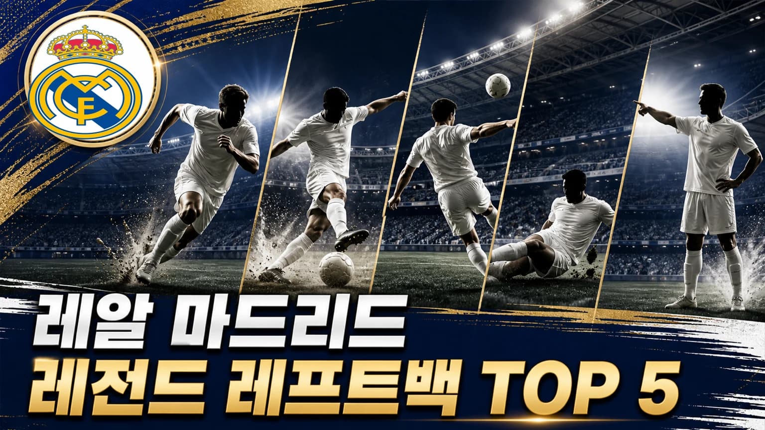 레알 마드리드 공식 엠블럼과 흰색 유니폼의 레프트백 다섯 명을 배치한 역대 레전드 레프트백 TOP 5 썸네일
