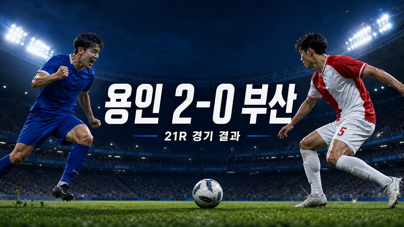 파란색 용인FC 선수와 빨간색 부산 아이파크 선수가 맞서는 용인 2대0 부산 K리그2 21라운드 결과 썸네일