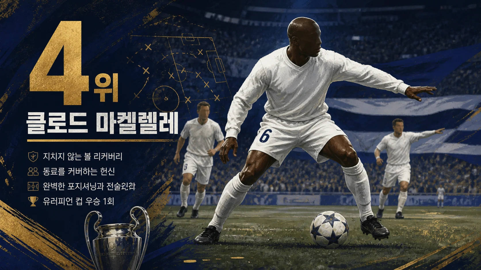 클로드 마켈렐레의 위치 선정과 볼 회수를 표현한 레알 마드리드 이미지