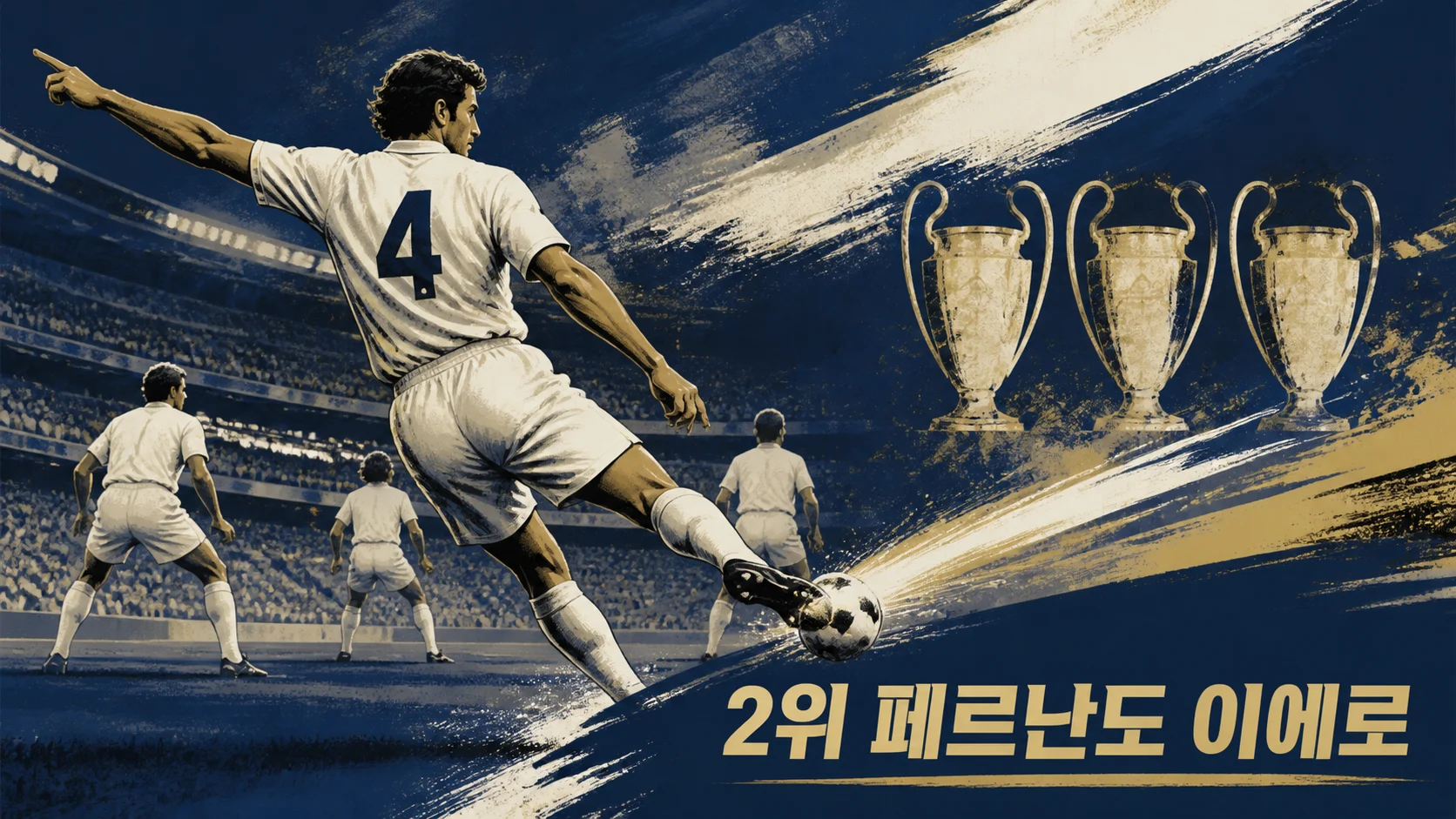 페르난도 이에로의 후방 지휘와 전진 패스를 표현한 레알 마드리드 중앙수비수 편집 이미지