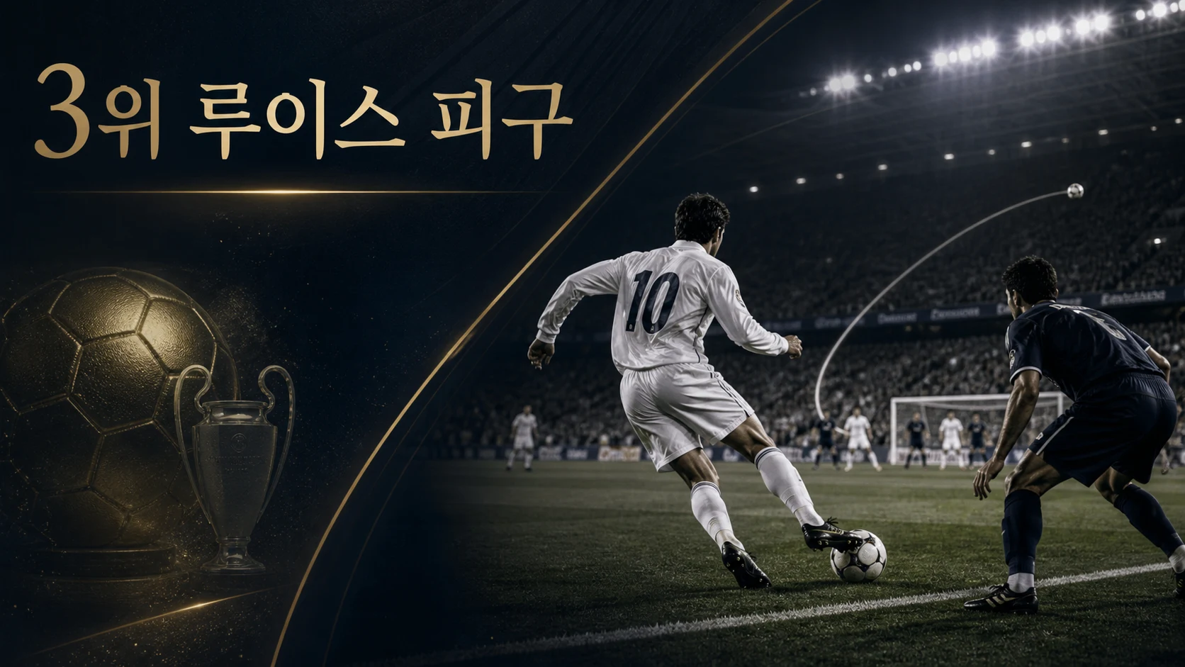 루이스 피구의 오른쪽 드리블과 크로스를 표현한 비식별 축구 일러스트