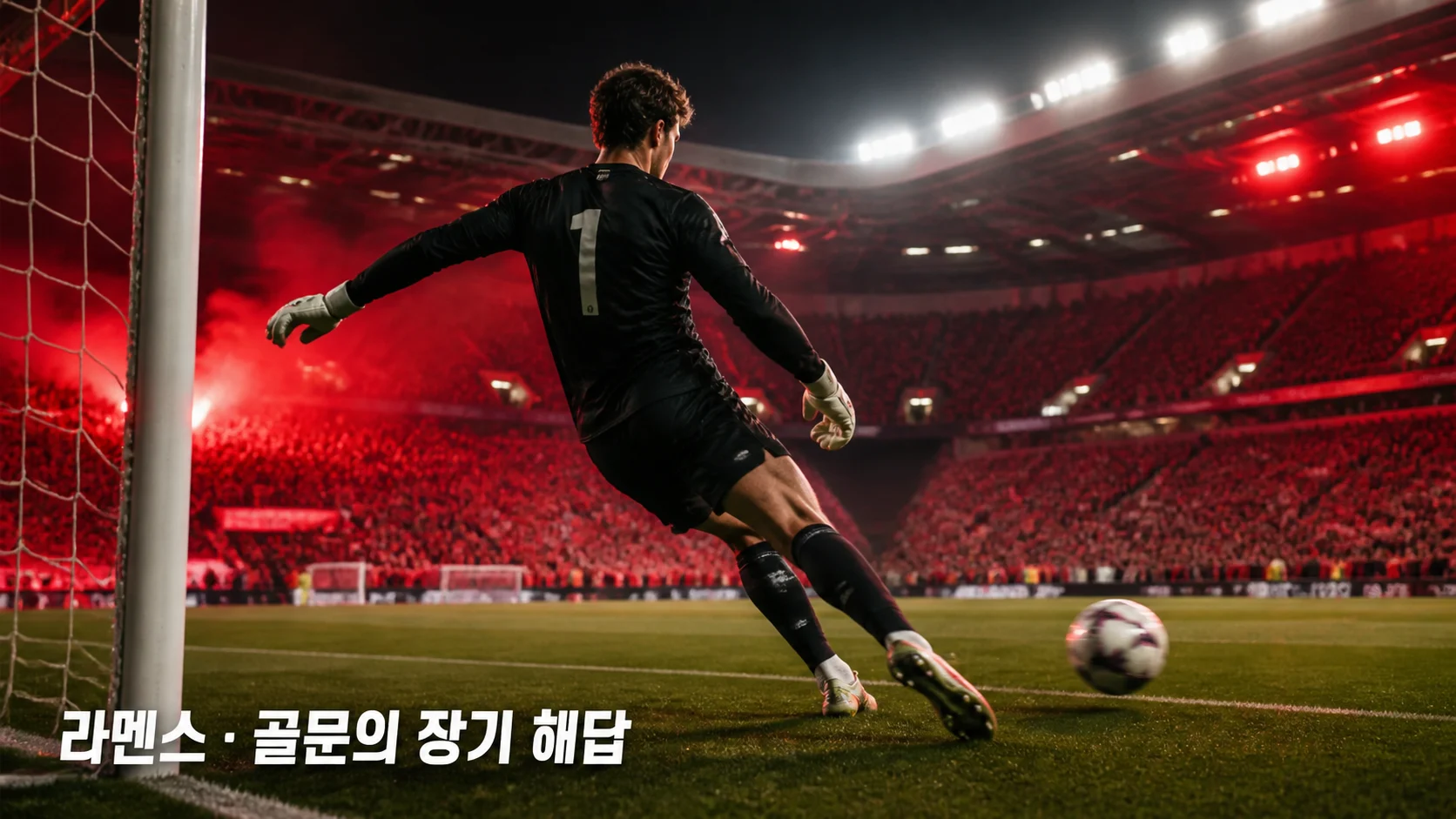 골문에서 빠르게 패스를 전개하는 비식별 골키퍼로 표현한 세네 라멘스 역할 이미지