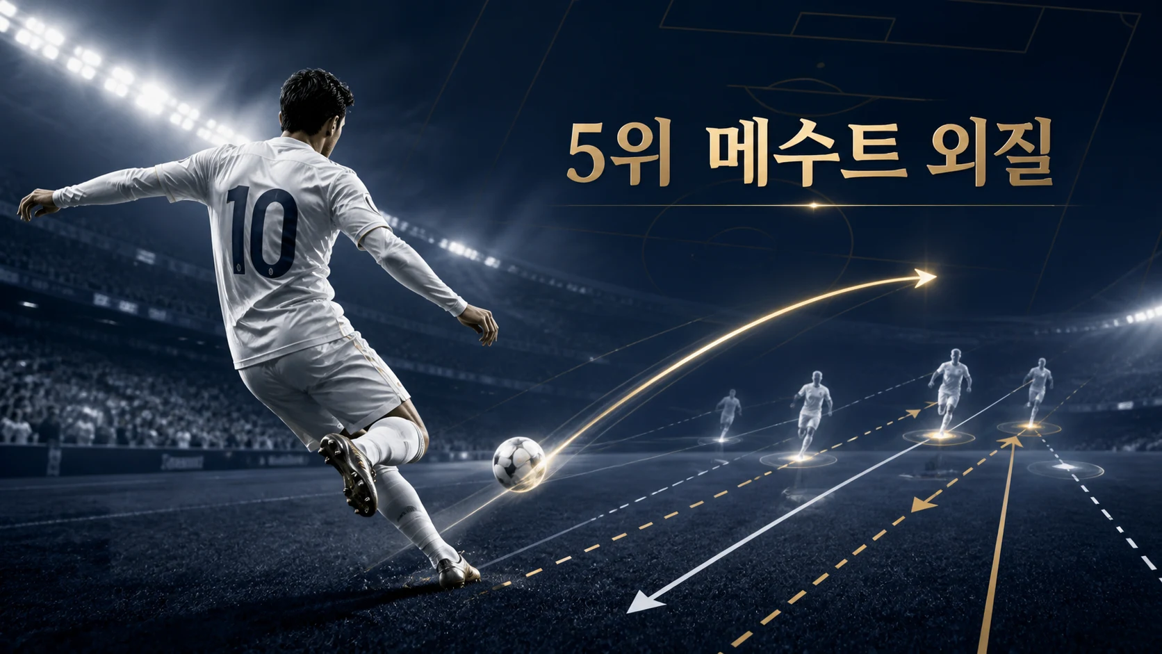 메수트 외질의 스루패스와 역습 전개를 표현한 비식별 축구 일러스트