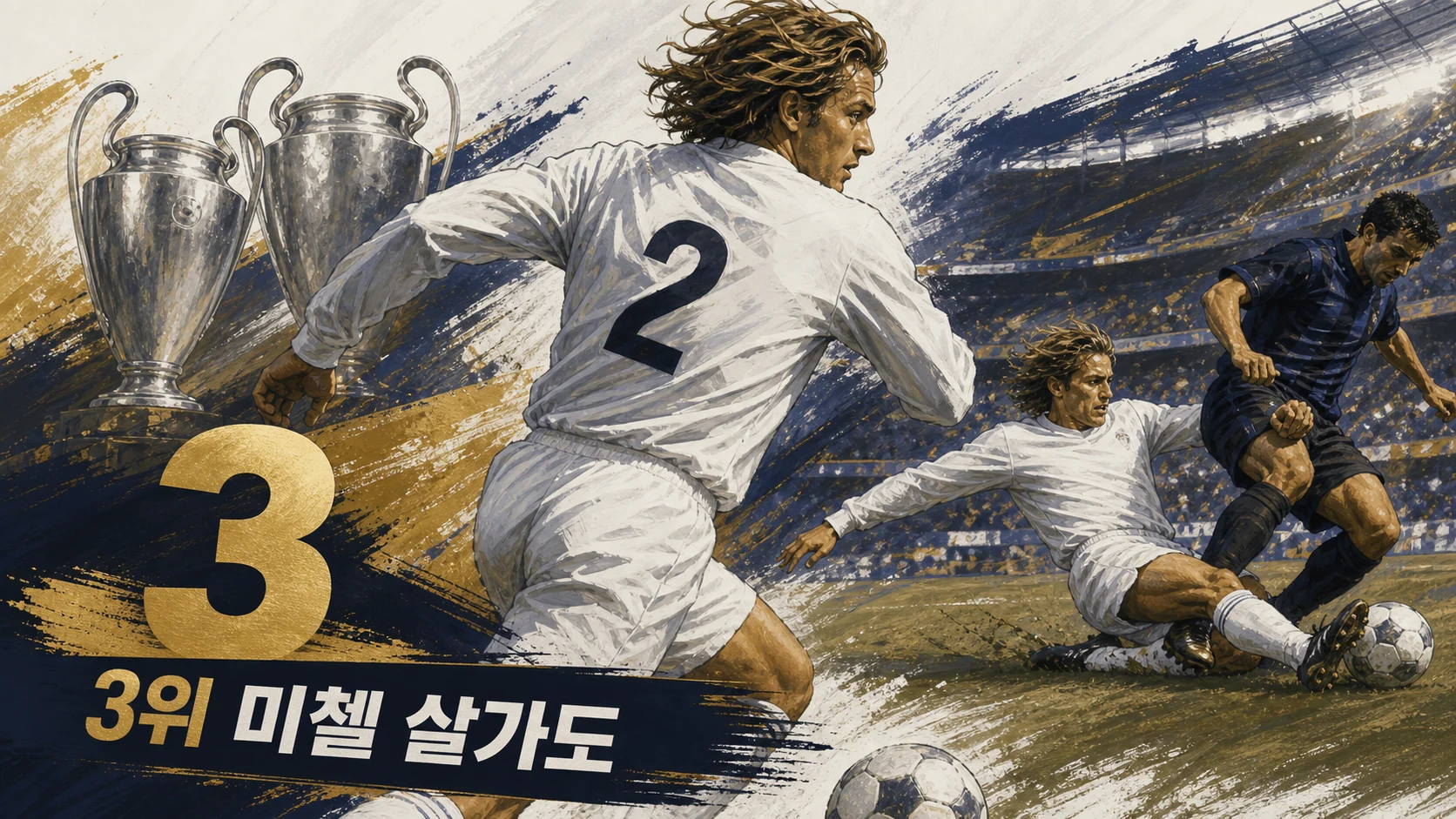 미첼 살가도의 오버래핑과 적극적인 복구 수비를 표현한 레알 마드리드 라이트백 편집 이미지
