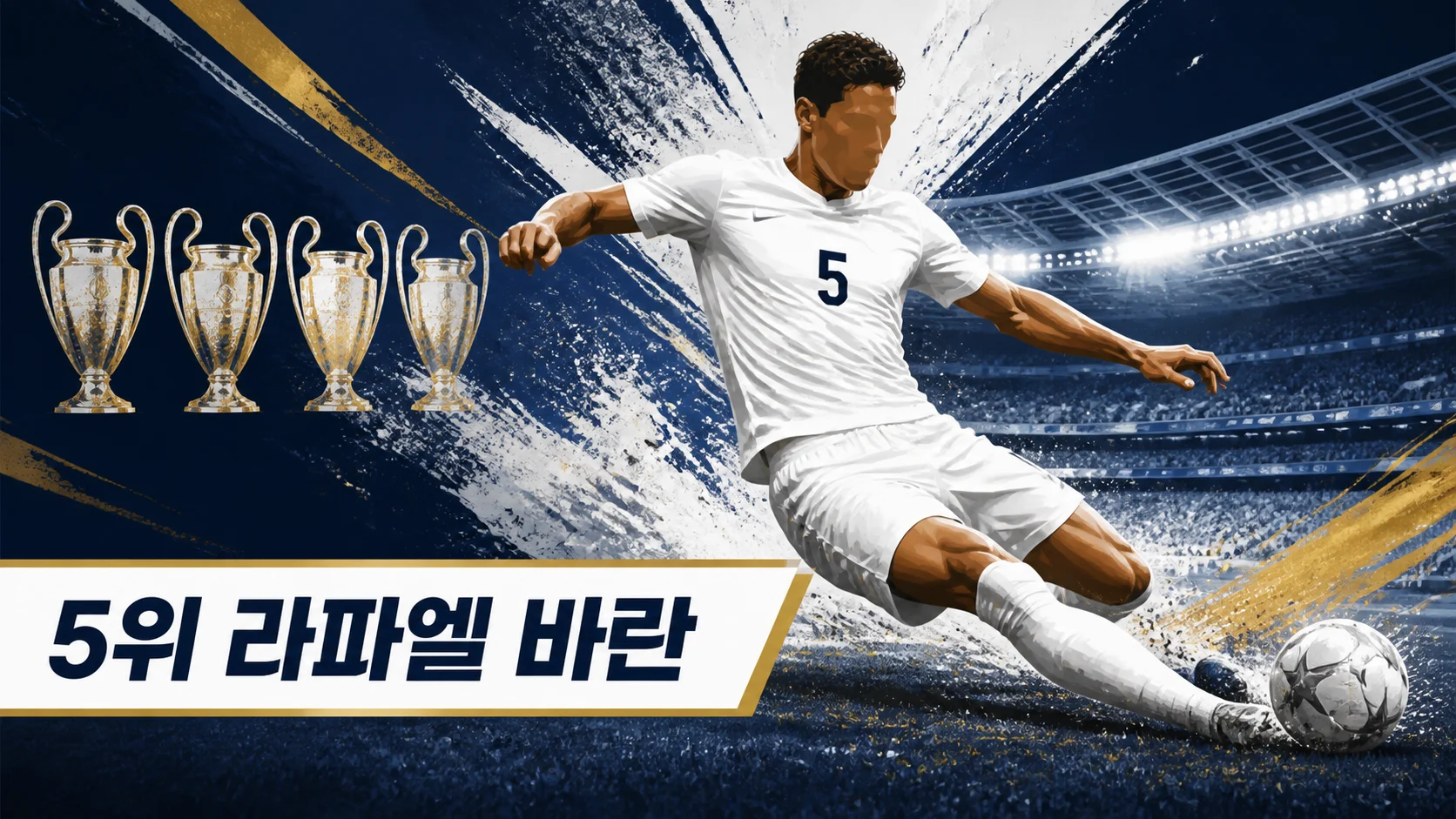 라파엘 바란의 빠른 커버와 깔끔한 태클을 표현한 레알 마드리드 중앙수비수 편집 이미지