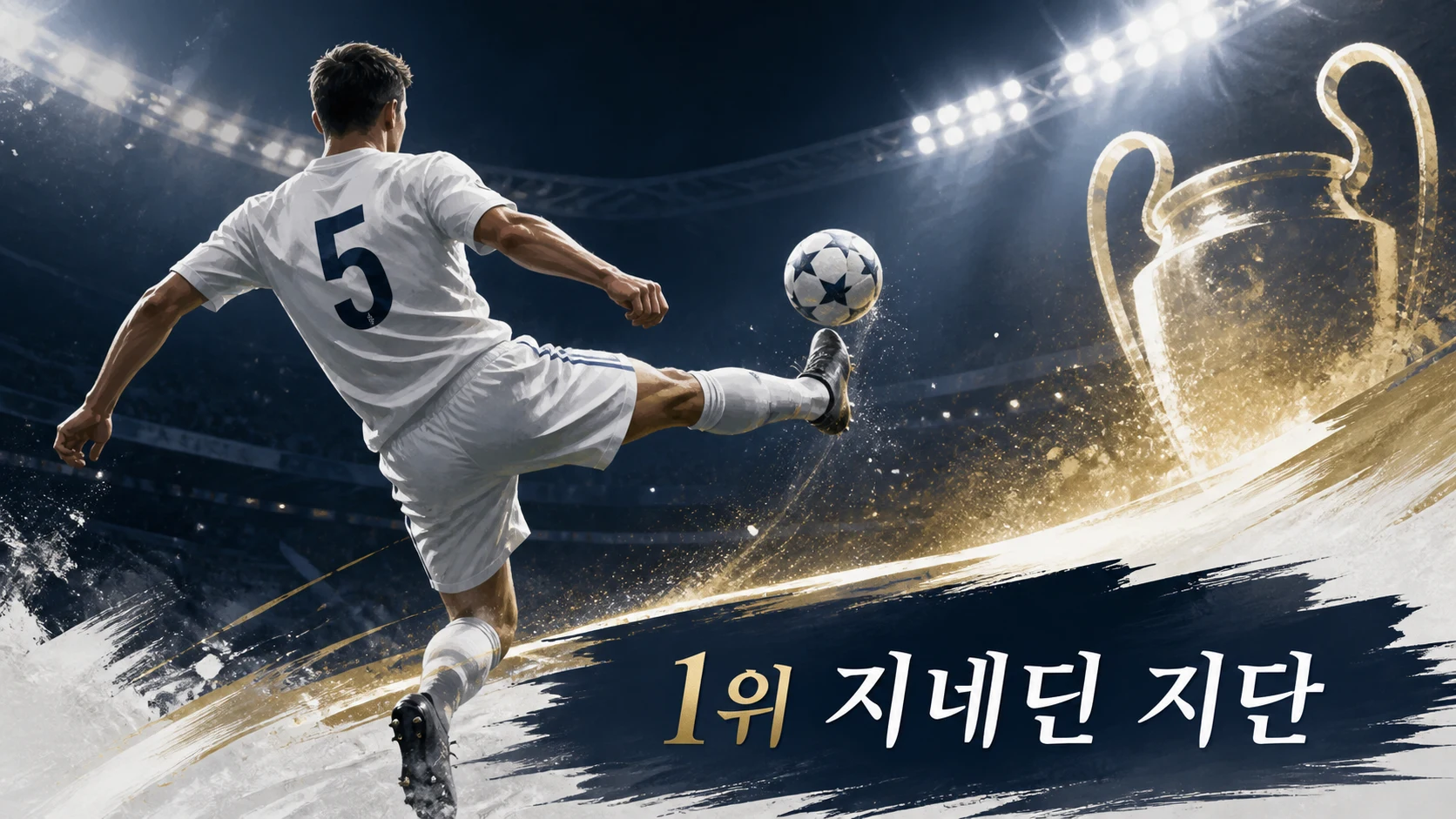 지네딘 지단의 볼 컨트롤과 왼발 발리 슈팅을 표현한 비식별 축구 일러스트